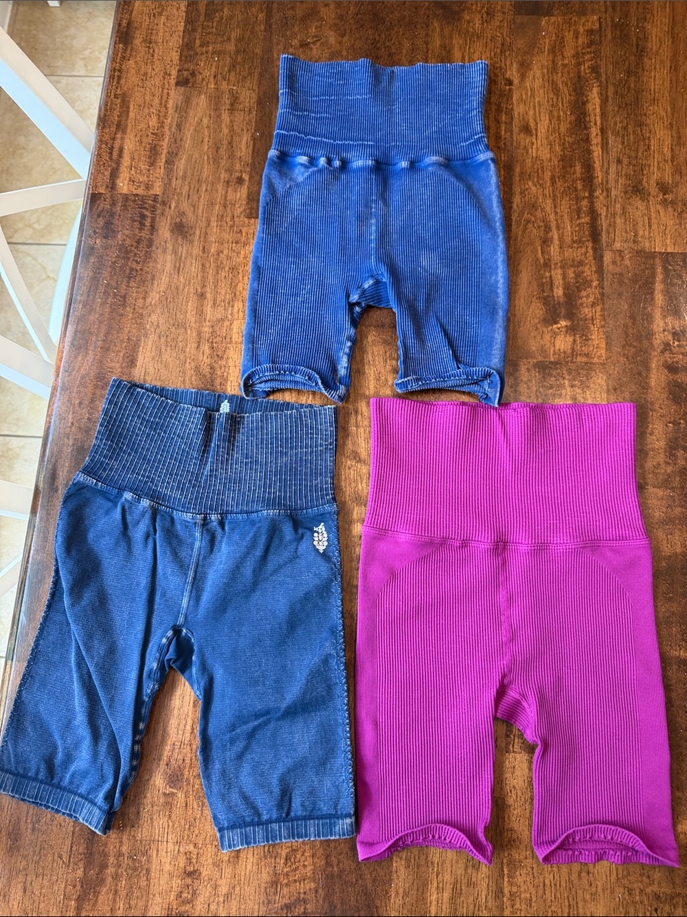 Free People Ribbed High-Waist Bike Shorts - Blue, Dark Blue, Magenta